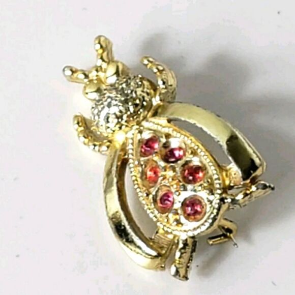 VINTAGE BEE Brooch Pin Pink Crystals - Picture 1 of 4